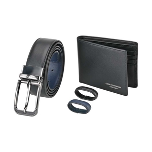 Nappa Leather Wallet & Gun Metal Buckle Belt Gift Set